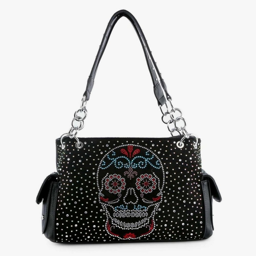 Sugar Skull Rhinestone Purse - Handbag - Shoulder Bag